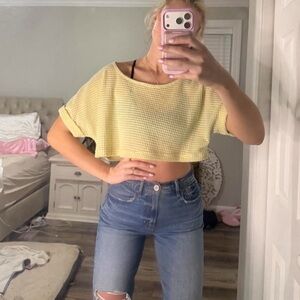 Yellow Cropped Knit Top